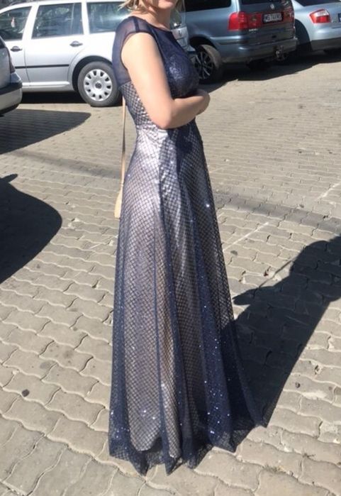 Rochie eleganta de gala/nasa, bleumarin, lunga, cu sclipici