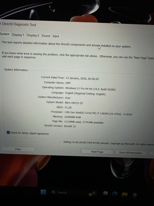 Vand laptop Acer Nitro v15