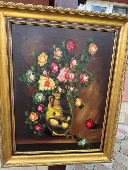 Tablou pictura in ulei pe panza - rama lemn aurie