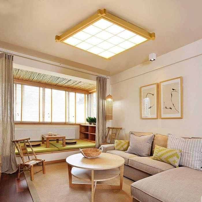 Дървен полилей ЛЕД LED, японски стил, квадратна, дистанционно 215 216