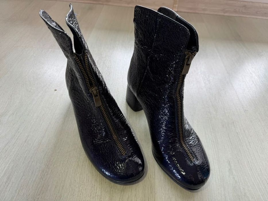 Ghete elegante din piele naturală, Musette, mărime 35, negre lacuite