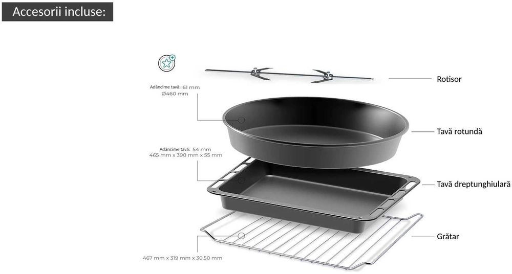 Cuptor electric Kumtel LX-9645FA Pizza & Rotisor XXL, 70 litri, 2500 W