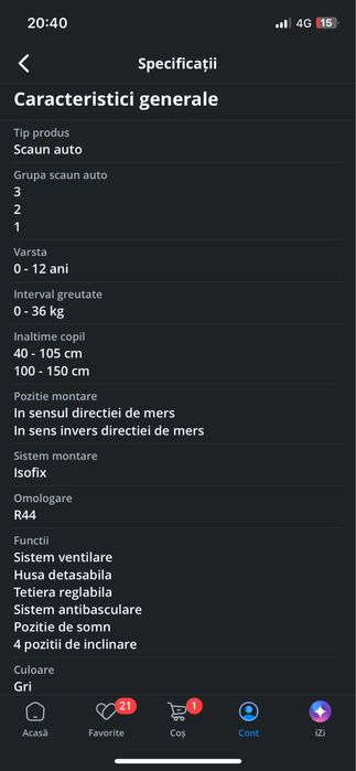 Scaun auto cu isofix