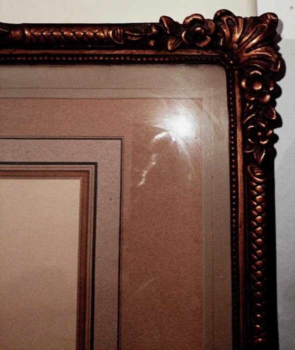 Tablou vechi desen in creion, portret dama, rama antica 1926