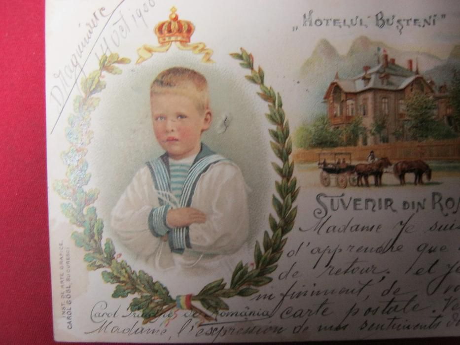 Ilustrata veche,Litografie regalista.Carol II copil,Busteni.1900.