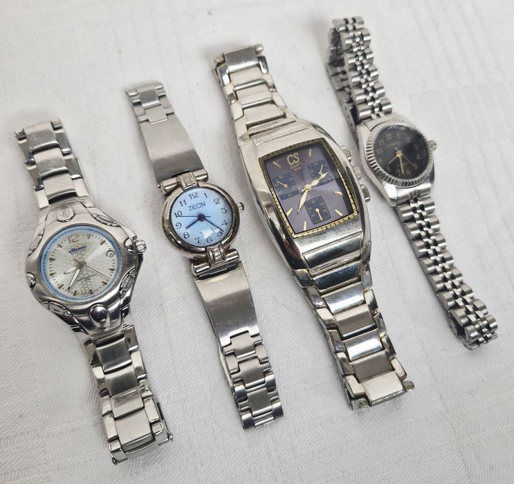 Lot 4 ceasuri de mână, Ellesse, Citizen, Zeon, cu quartz, din oțel inoxidabil.