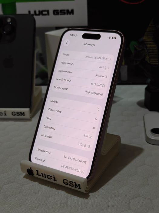 iPhone 15 5G (Pink) Rose Edition 128GB ca NOU impecabil cu 94% Ofertă Preț