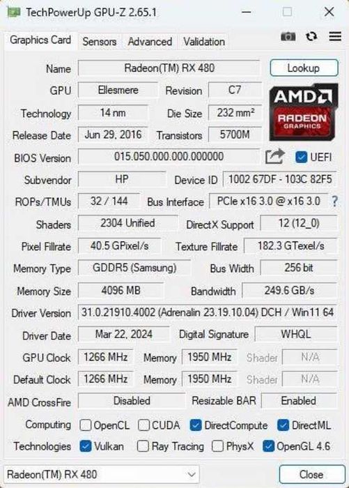 Видеокарта AMD Radeon RX480 (4GB) /rx 480 / rx-480 / GPU / ATI / видео карта