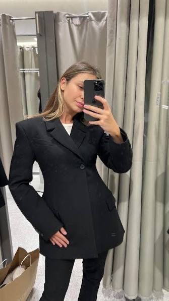 Дамски костюм  черен блейзер панталон Zara