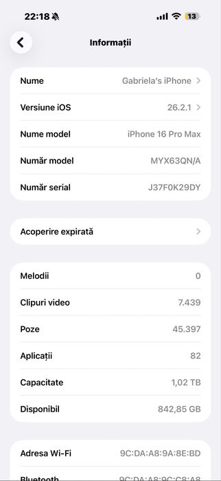 iPhone 16 ProMax,  1 TB  , culoare Desert Titanium, 92% baterie