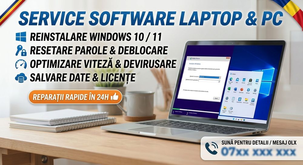 Service Software Laptop & PC | Instalare Windows, Resetare Parole, Optimizare & Devirusare