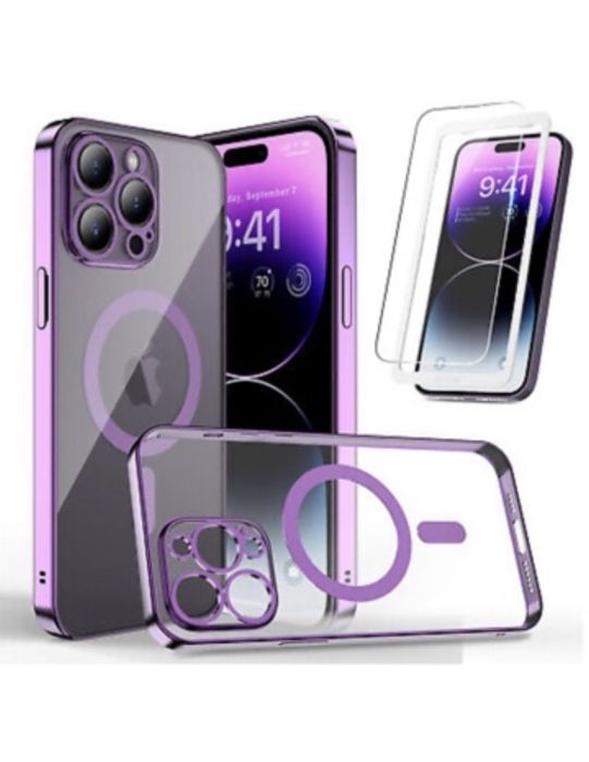 Husa Clear Rainbow + Folie Sticla Visual Iphone 14/15/16e/PRO/MAX/PLUS