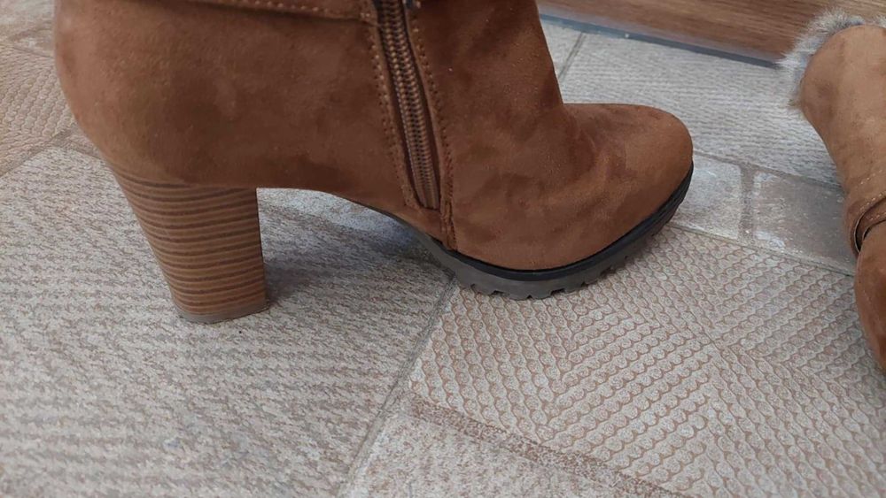 Зимни подплатени боти, с висок ток цвят камел  38 номер Lemon Tree