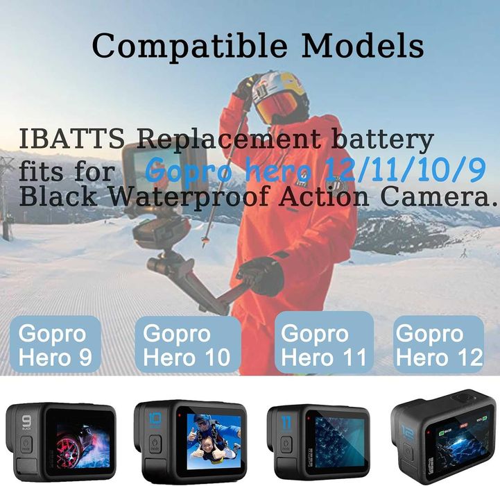 Резервни батерии 2 броя + 3 канално зарядно за GoPro Hero 9/10/11/12