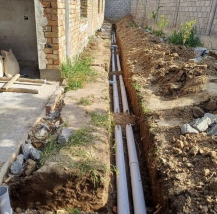 Канализатся яма ура ura qazish transhiya padval turba yotqizish