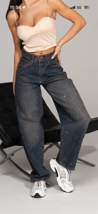 Дънки с камъни широки/балон