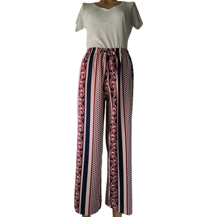 Pantaloni din bumbac, talie elastica,  rosu-bleumarin-bej, S, M, L
