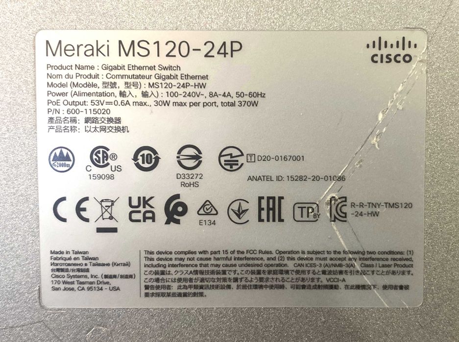 Коммутатор Cisco Meraki MS120-24P-HW
