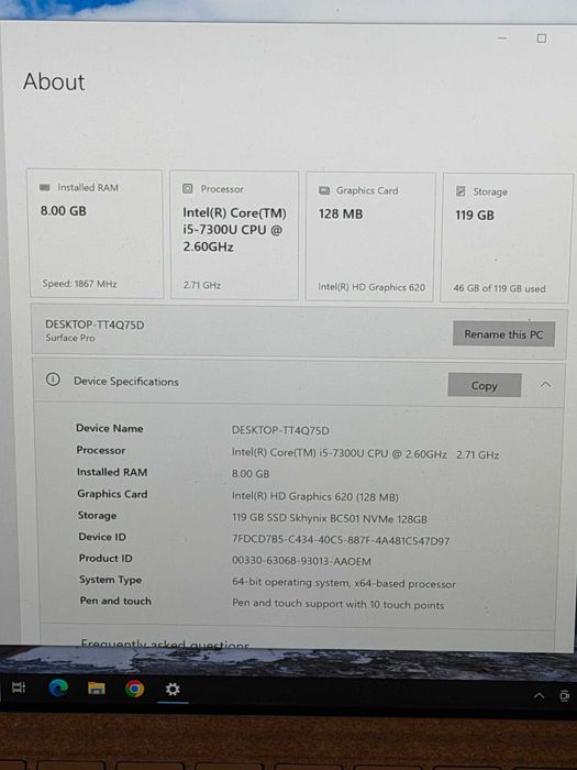 Microsoft Surface Pro 5 i5 7300U/8RAM/256SSD/Intel UHD/QHD Touch