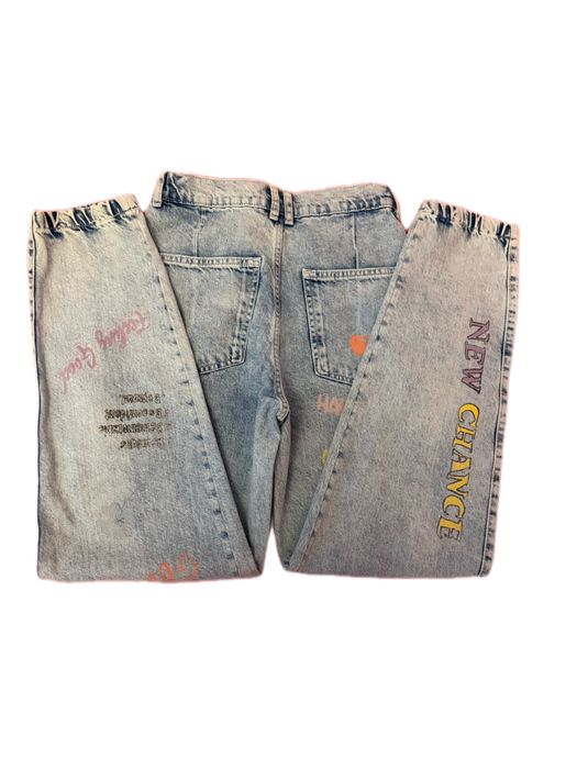 Blugi Bershka Jogger Mom Fit imprimeu graffiti Y2K mărimea XS