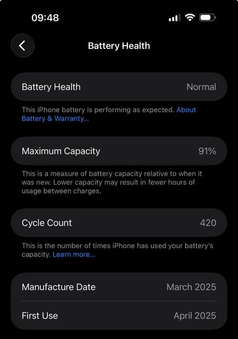 Iphone 16 pro max 91% ideal