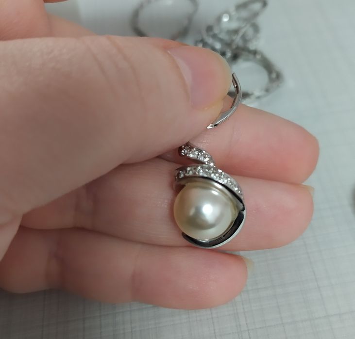 Комплект бижута, колие с висулка и обеци 18KRGP