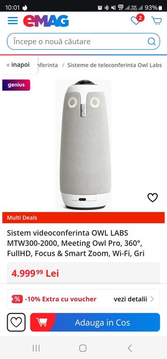 Sistem videoconferinta OWL LABS MTW300-2000, Meeting Owl Pro, 360°