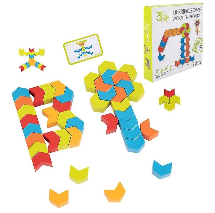 Логическа дървена игра с 42 части - мозайка с включени карти