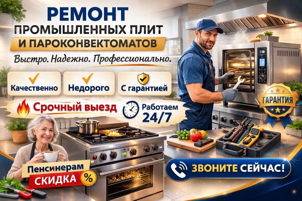 Ремонт индукционных плит, промылешнных плит, фритюр, пицца печей