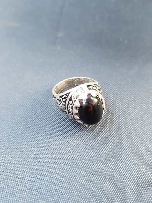 Ghiul mare argint 925 cu piatra onix in gheara,model trandafir negru