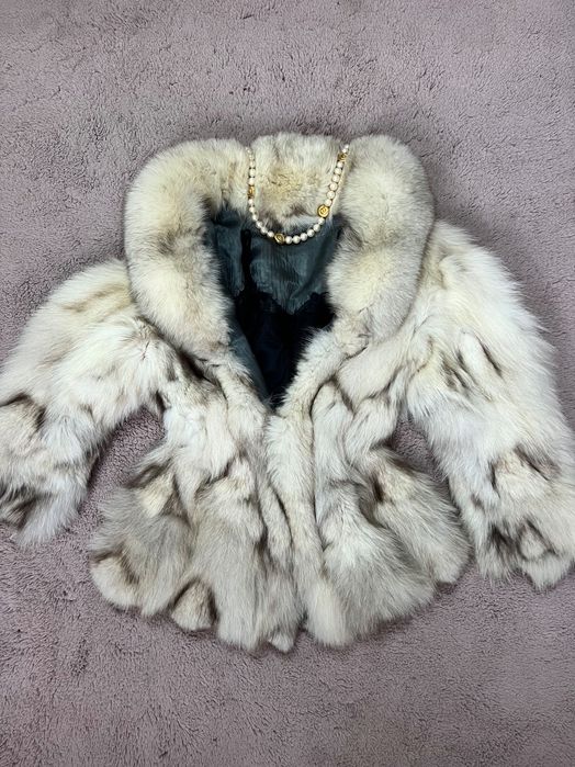 Haină de blană de vulpe, bej, premium, M/L impecabila