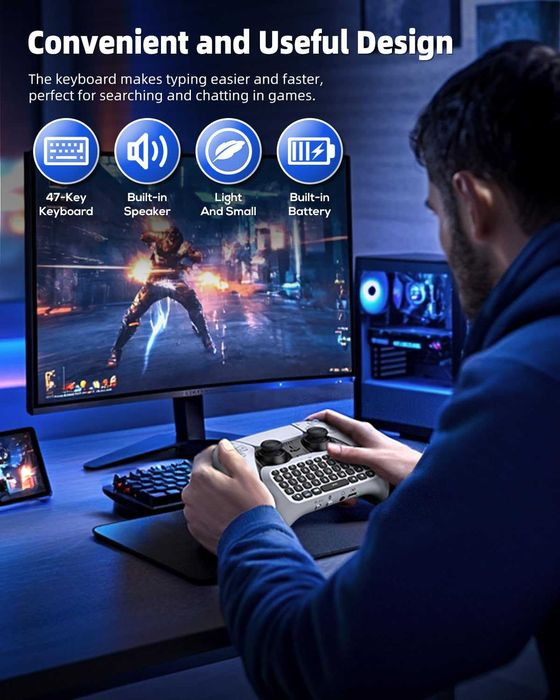 Безжичен контролер за PS5/PS5 Pro, Bluetooth 3.0 мини преносим геймпад, чатпад