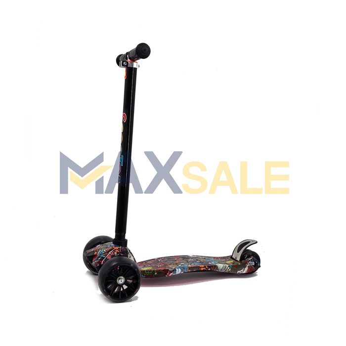 Детска триколка тротинетка черно / многоцветно с 3 светещи колела