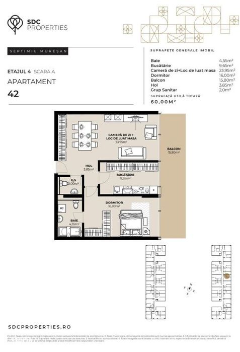 PROIECT EXCLUSIVIST! Apartament de vanzare, 60 mp, Complex SDC