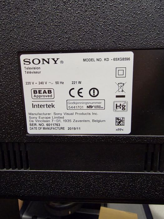 Sony 65XG8596, 65", Smart Android, 4K Ultra HD, LED