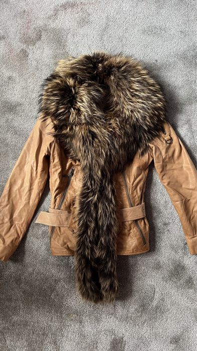 Кожено яке с яка от естествен косъм