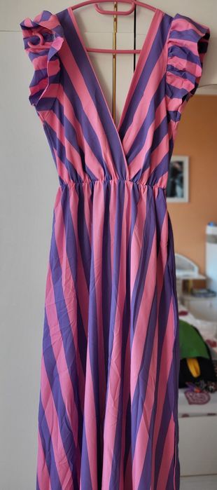 Дълга лятна рокля розово лилаво