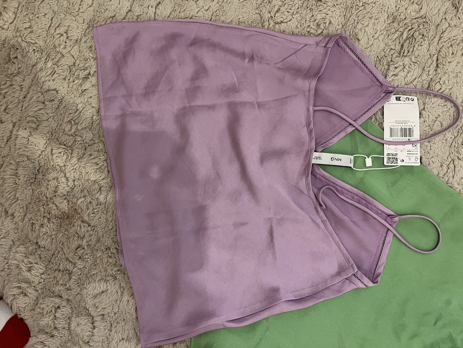 Сатенен топ Mango розов и зелен