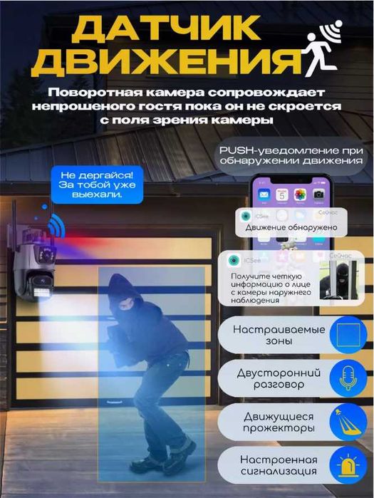 Наружная Wifi/ 4G камера iCSee/ V380 pro двухкамерный PTZ Сим карта