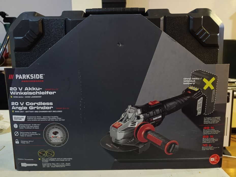 Flex Parkside performes pe acumulator de 20v-Li G7 și incarcator