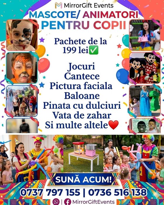 Animatori petreceri copii-Baloane, pictura pe fata, vata de zahar, popcorn (Mickey Elsa Spiderman Batman Sonic etc) mascote personaje