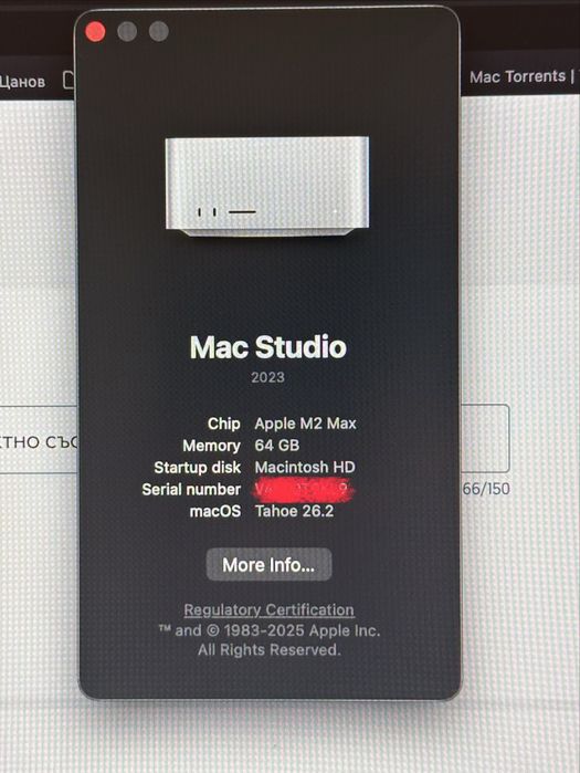 Продавам Mac Studio (2023) M2 Max | 64GB RAM | Перфектно състояние