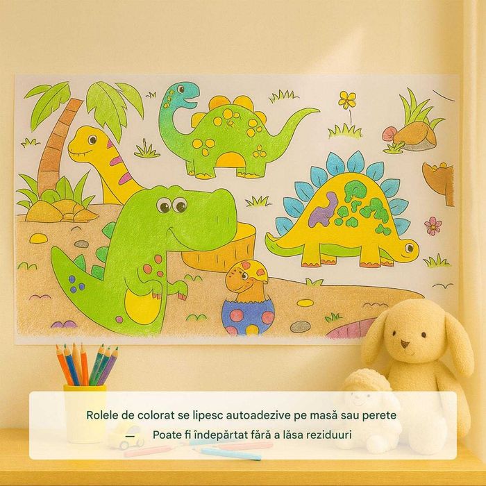 Rola hartie de colorat pt copii XXL autoadeziva Dinosaur 300 x 38.5 cm