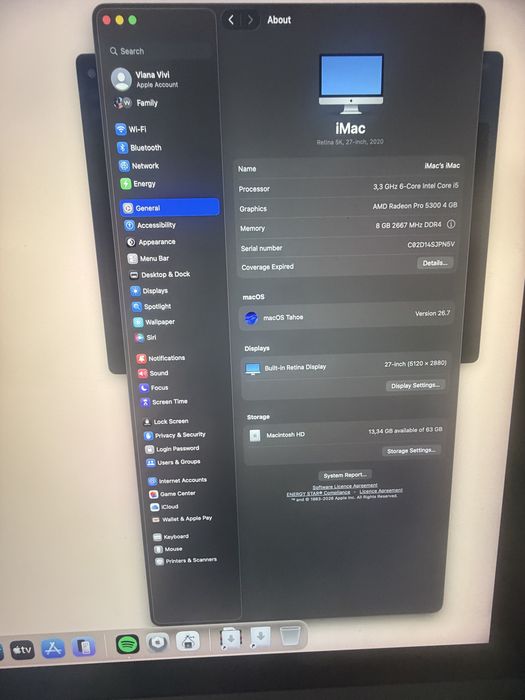 iMac 27” Retina 5K 2020 / i5 3.3GHz / Radeon Pro 5300 4GB / 512GB SSD / Windows 11