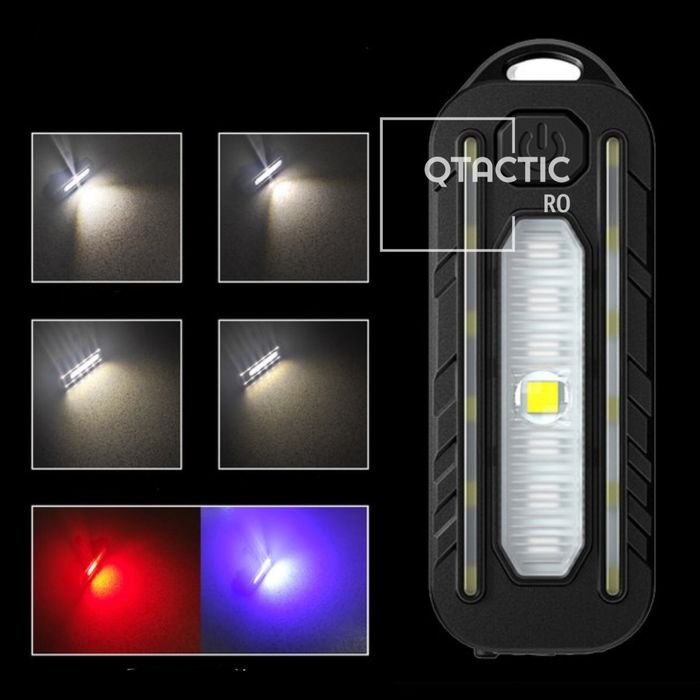 Lanternă LED portabilă cu clemă - 5 moduri de iluminat , USB