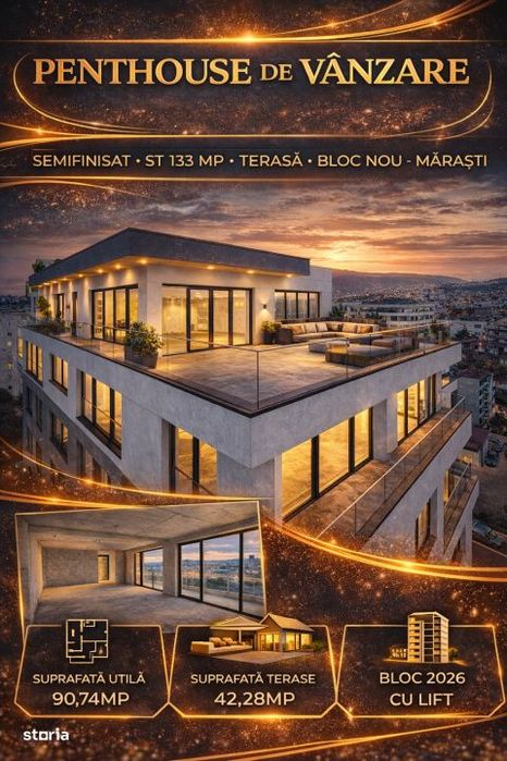 Penthouse Semifinisat - ST 133MP I terasa I Bloc Nou - Marasti