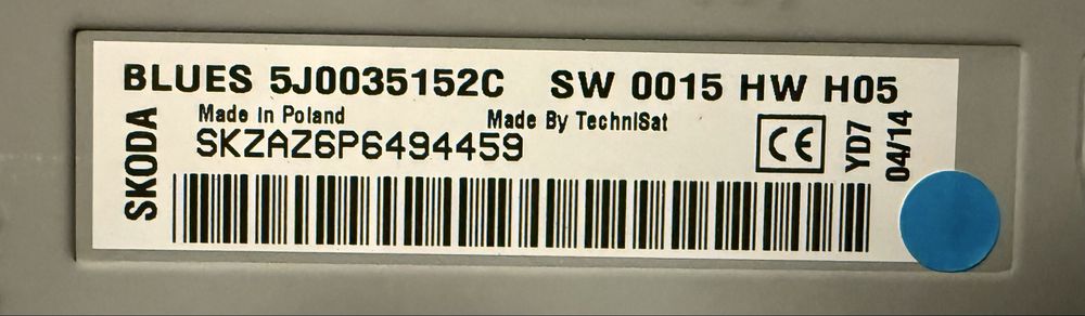 Radio CD Player Original Skoda Blues Rapid, Fabia 2, Roomster