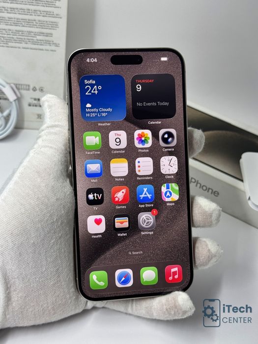 iPhone 15 Pro Max, 256GB, Natural Titanium, 100% батерия, КАТО НОВ, 1г. ГАРАНЦИЯ!