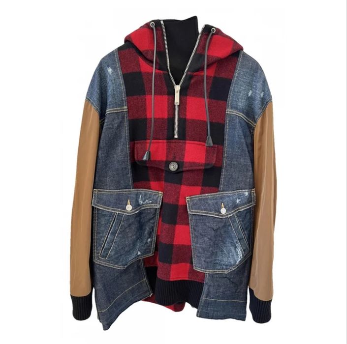 Dsquared2 Distressed Denim Wool Checkered Jacket