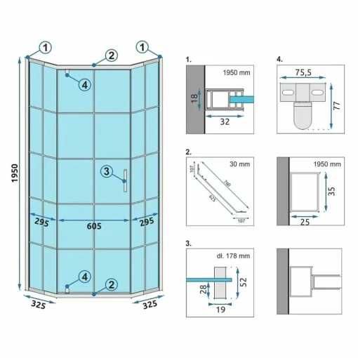 Cabina Dus REA HEX BLACK 80x80, Sticla Securizata 6mm, Inaltime 195Cm